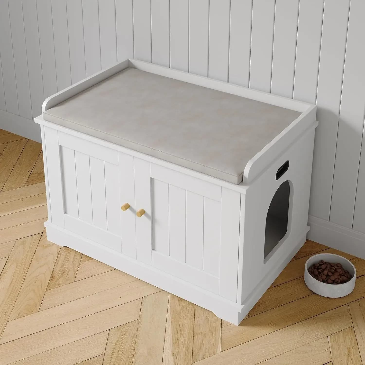 Meuble litière – cabinet blanc grange