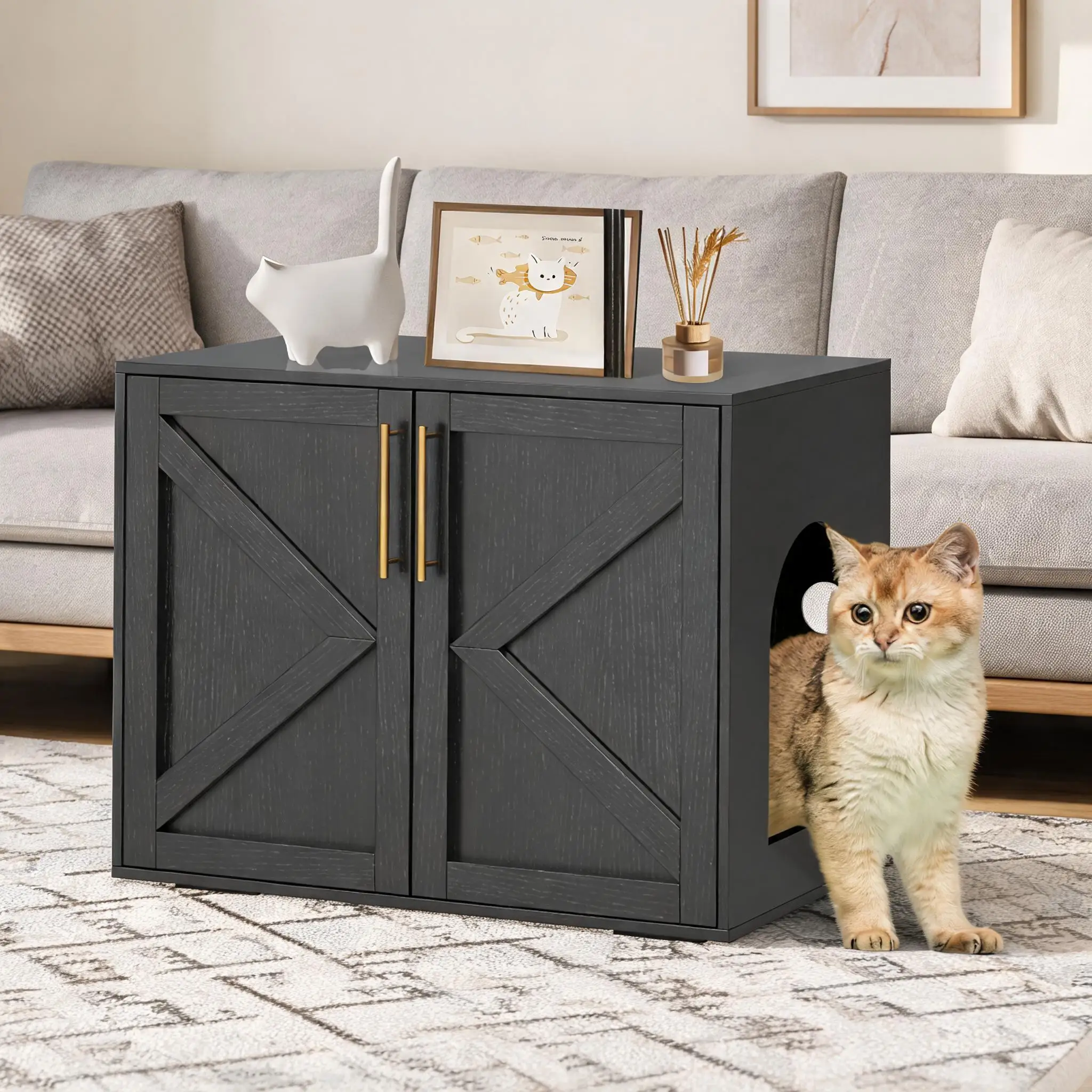 Meuble litière – cabinet grange noir