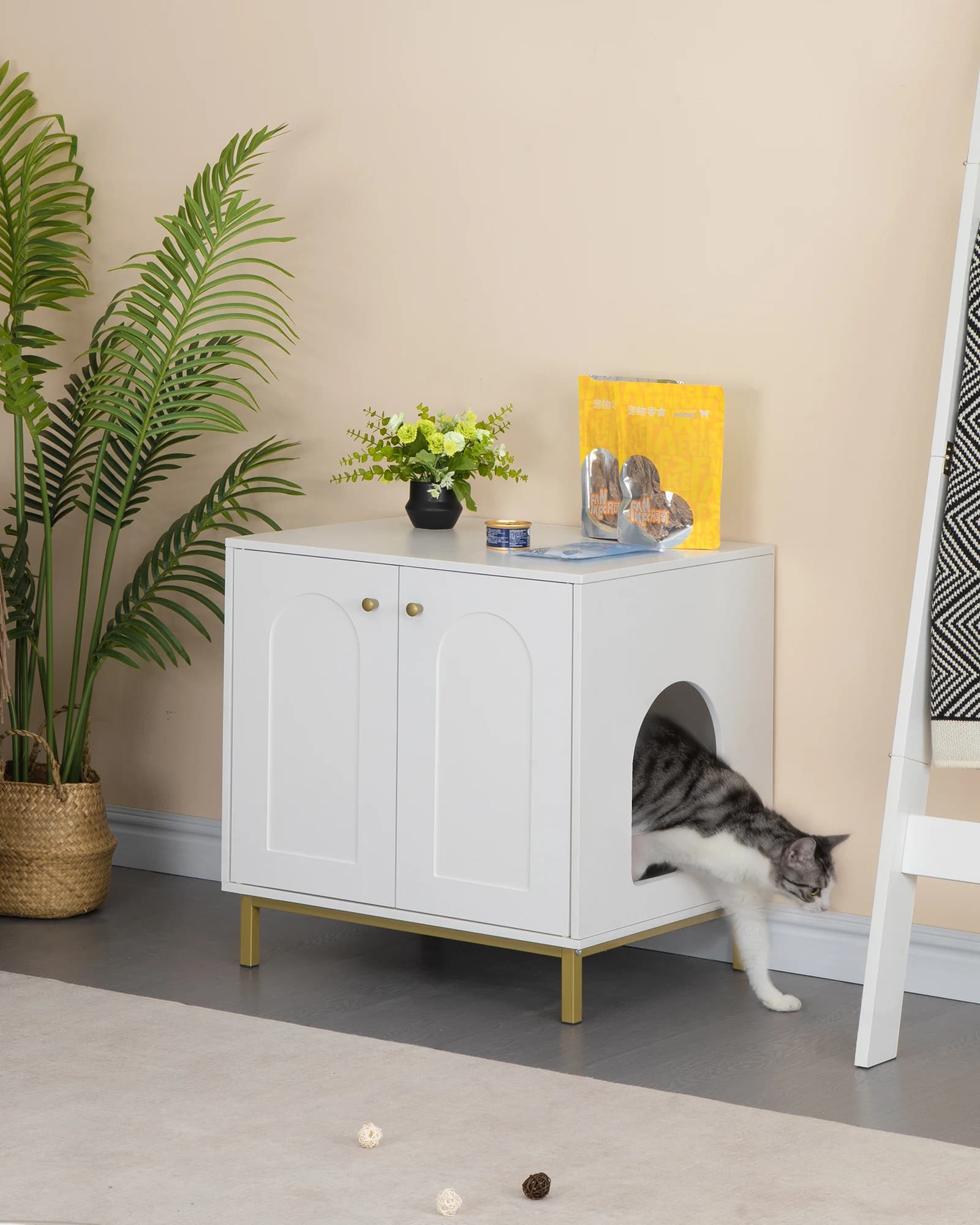 Meuble litière – cabinet arche blanc