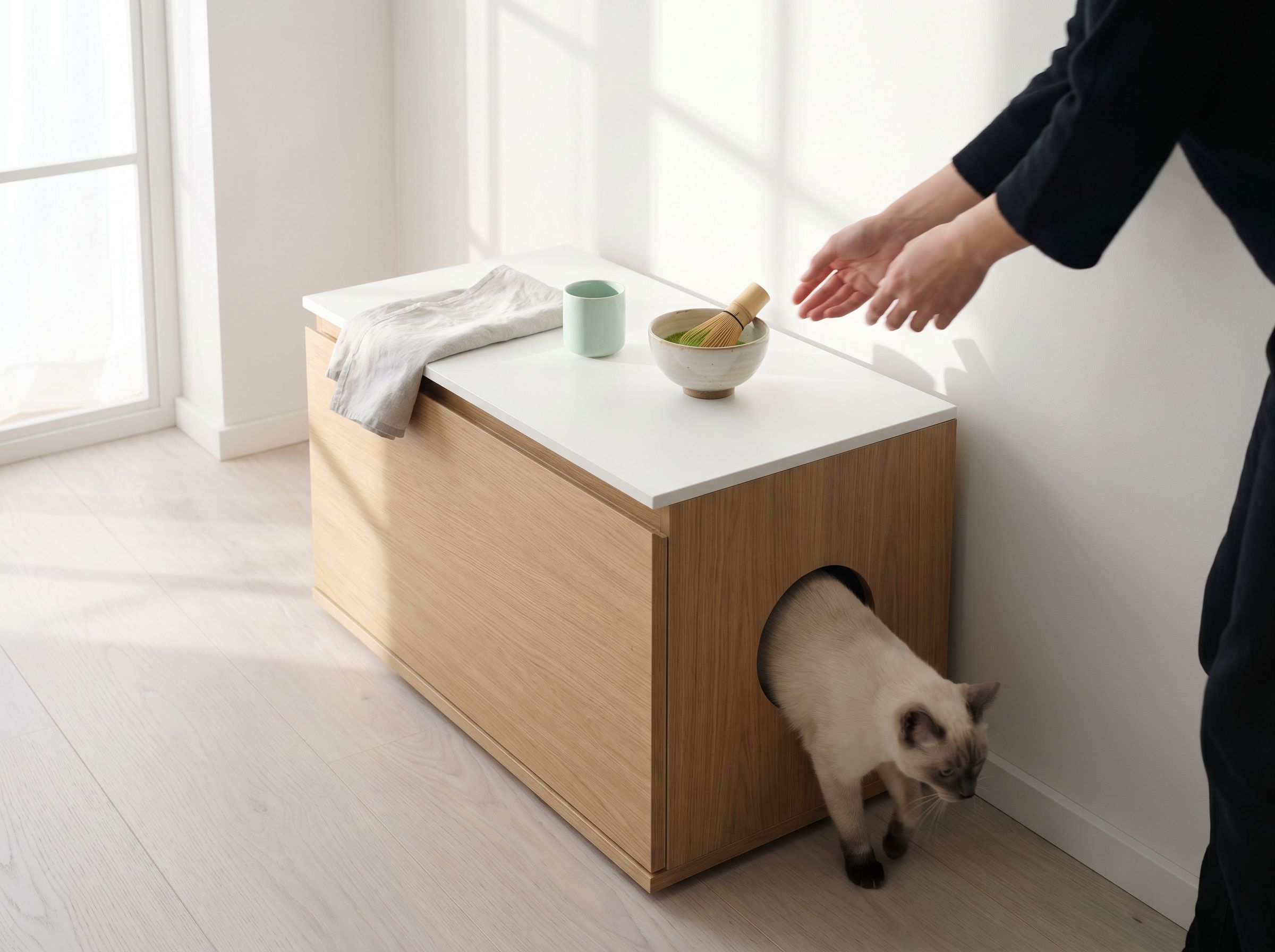 Atelier-intérieur — meuble en blanc laqué dans une chambre épurée